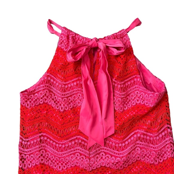 NWT Trina Turk pink, red chevron lace retreat dress halter size XS Barbiecore - Picture 6 of 8